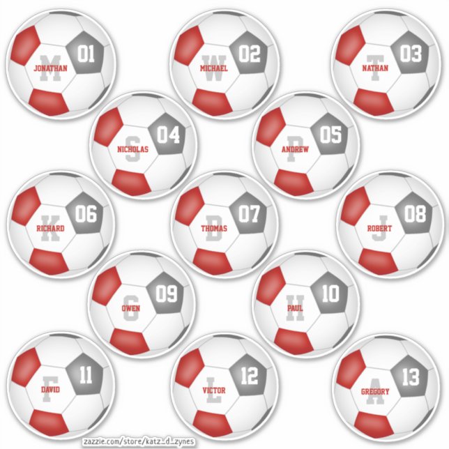 red gray soccer team colors 13 players sticker (Front)