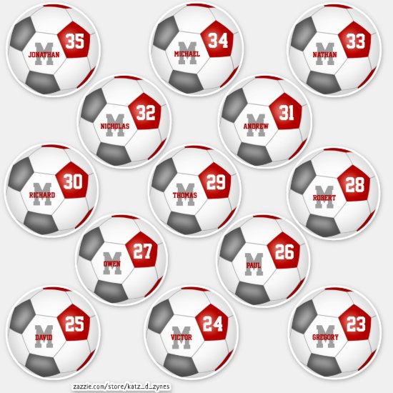 red gray soccer team colors 13 players sticker