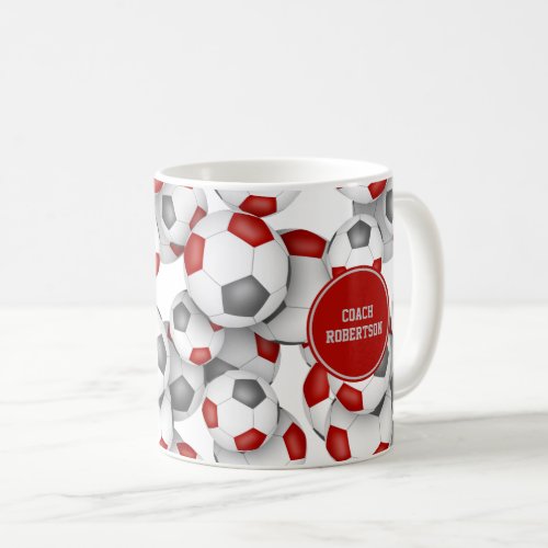 Red gray soccer team colors gift for coach  coffee mug