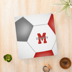 red gray soccer team colors monogrammed 3 ring binder