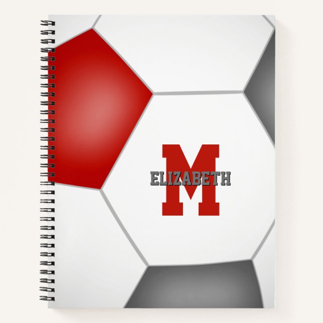 red gray soccer team colors personalized notebook (Front)