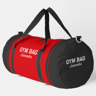 Red & Gray Sport Typography Gym Bag Custom Name