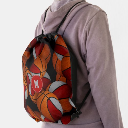 Red gray sports team colors gift ideas basketball drawstring bag
