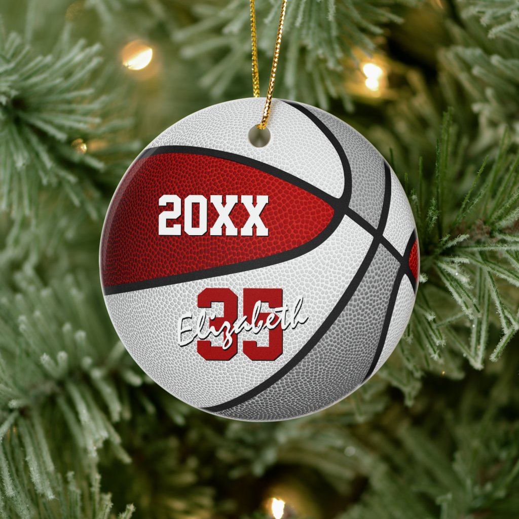 red gray sports team colors gifts basketball ceramic ornament