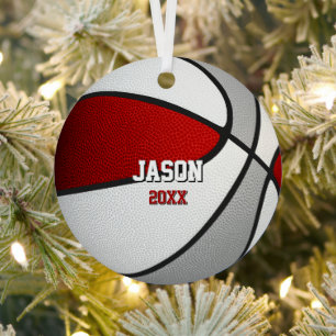 red gray sports team colors gifts basketball metal ornament