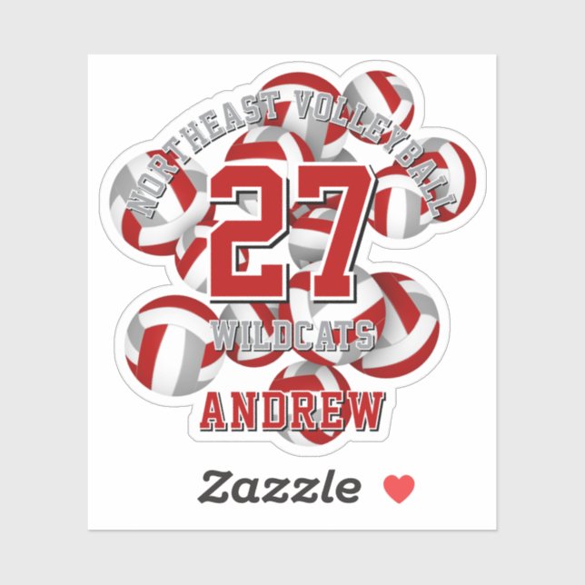 red gray sports team colors volleyballs kids sticker (Sheet)