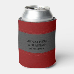 Red & Gray Stitched Vintage Leather Can Cooler