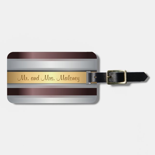 Red Gray Stripe Pattern Luggage Tag (Front Horizontal)