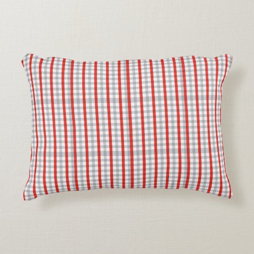 Red Gray Striped Checked Plaid Accent Pillow