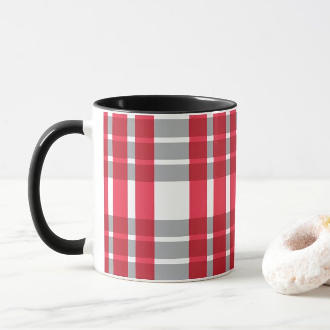 Red Gray Stripes  Mug (With Donut)
