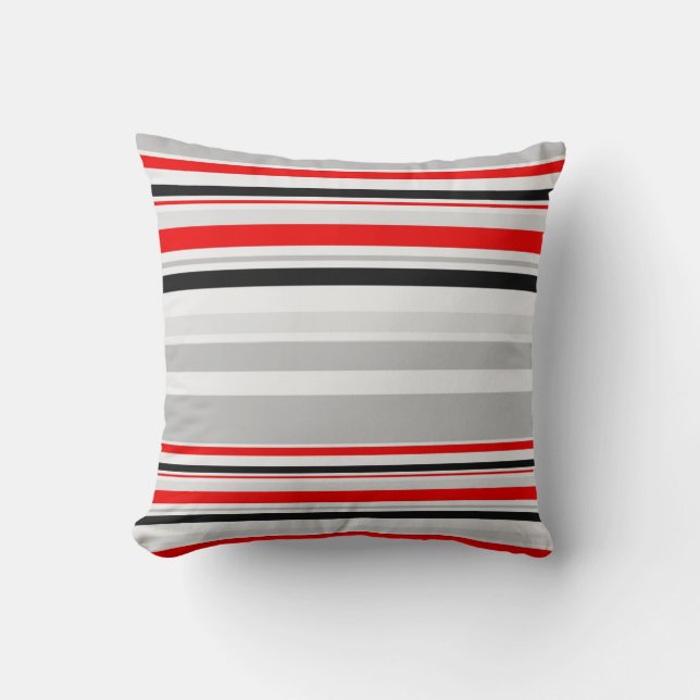 Red Gray Stripes Pattern Throw Pillow (Front)