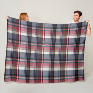 Red Gray Tartan Plaid Fleece Blanket