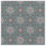 Red, Gray &amp; Teal Damask Style Brocade Fabric