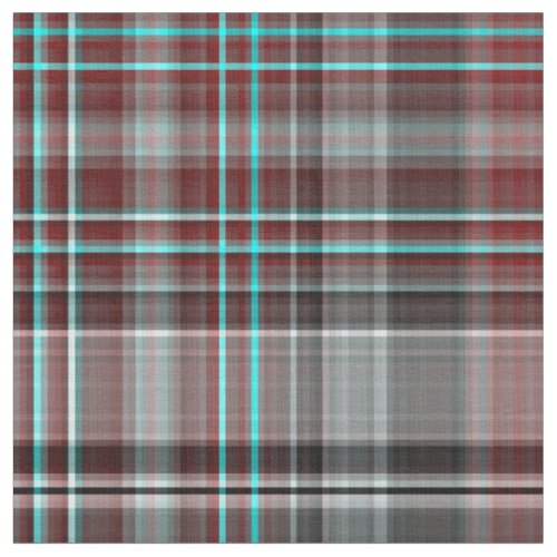 Red Gray  Teal Plaid Fabric