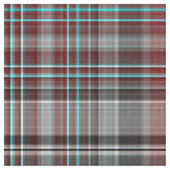 Red, Gray & Teal Plaid Fabric (Close Up)