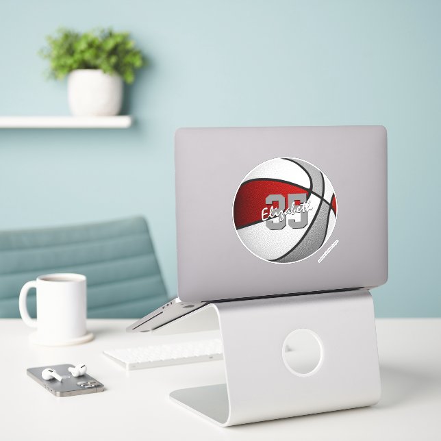 red gray team colors basketball sticker (Laptop On Desk)