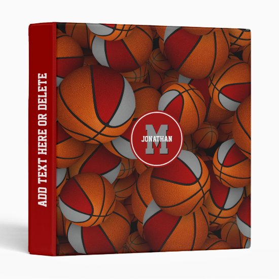 red gray team colors boys girls basketball 3 ring binder