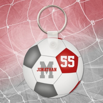 Red Gray Team Colors Boys Girls Soccer Ball Keychain by katz_d_zynes at Zazzle