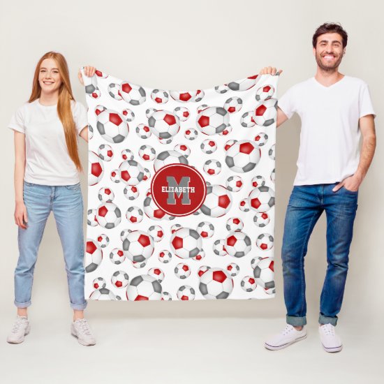 red gray team colors boys girls soccer pattern fleece blanket