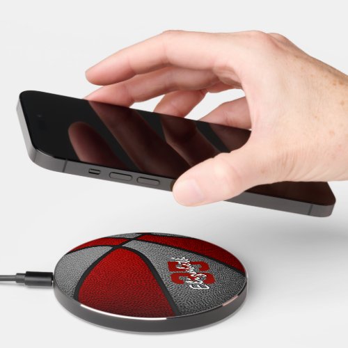 red gray team colors girls boys basketball wireless charger 