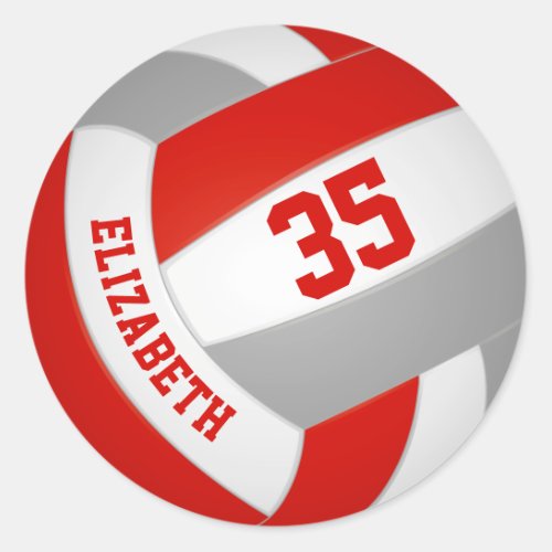 red gray team colors girls boys volleyball classic round sticker