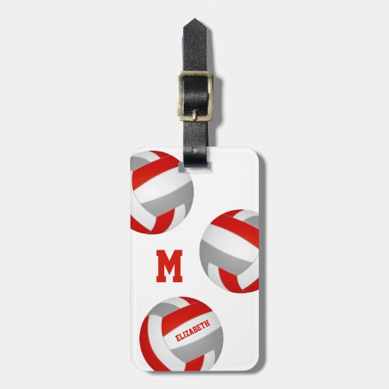red gray team colors girls boys volleyball luggage tag