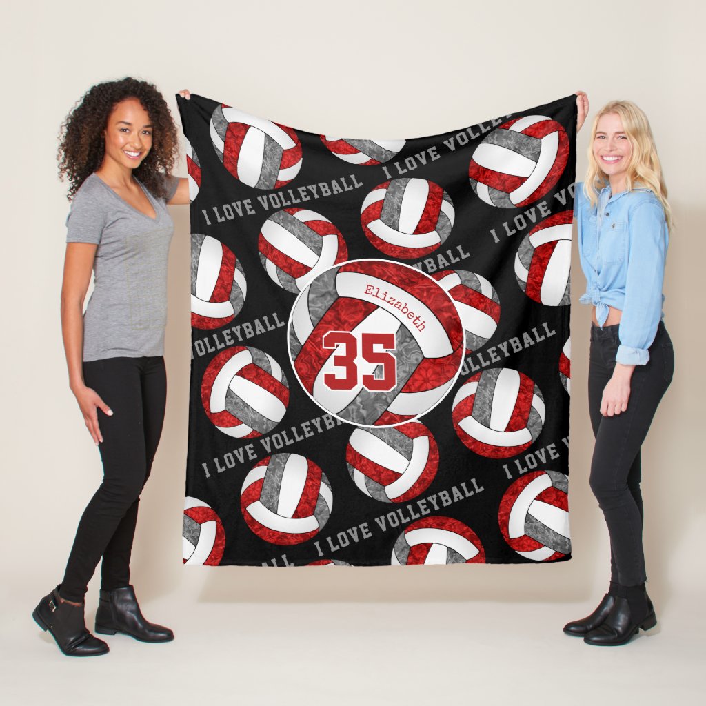 red gray team colors girls I love volleyball fleece blanket