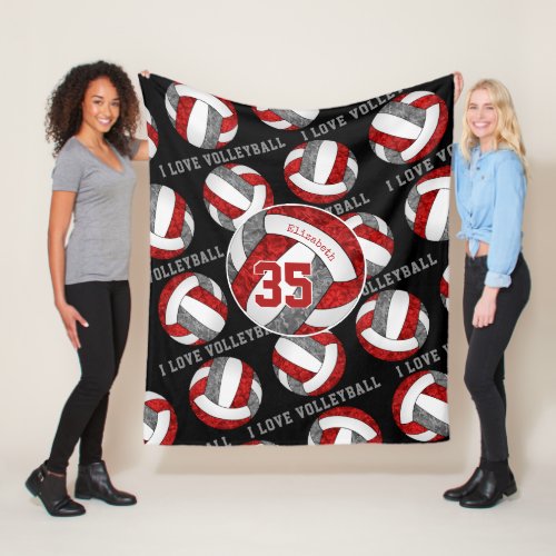 red gray team colors girls I love volleyball Fleece Blanket