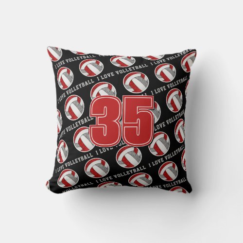 red gray team colors girls I love volleyball Throw Pillow
