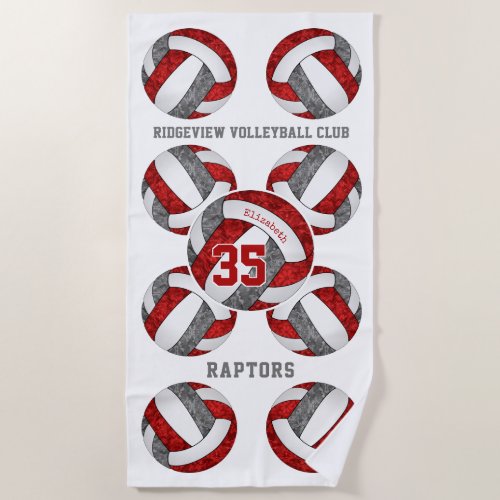 red gray team colors name girly volleyballs  beach towel