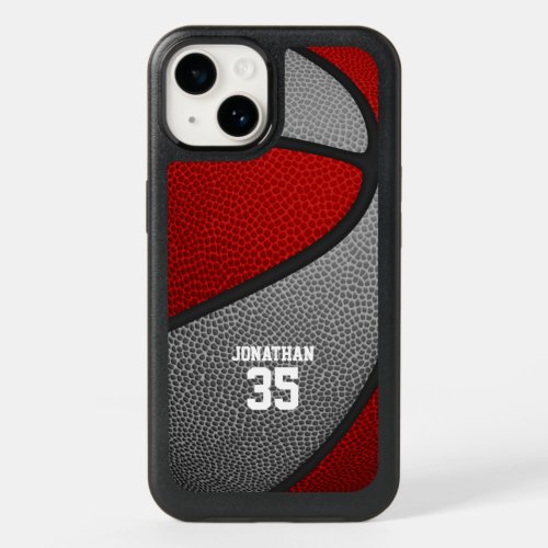 red gray team colors personalized basketball OtterBox iPhone 14 case