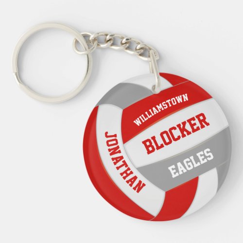 red gray team colors personalized volleyball keychain