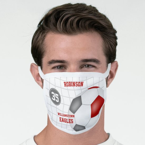 red gray team colors player name his hers soccer face mask