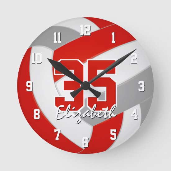 red gray team colors players name volleyball round clock