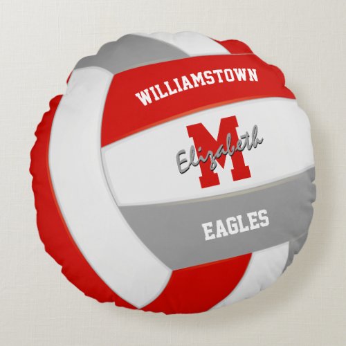 red gray team colors realistic volleyball  round pillow