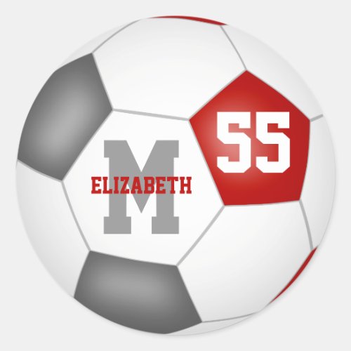 red gray team colors soccer ball personalized classic round sticker