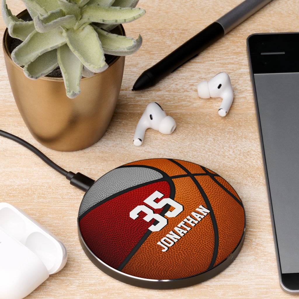 red gray team colors sports basketball wireless charger