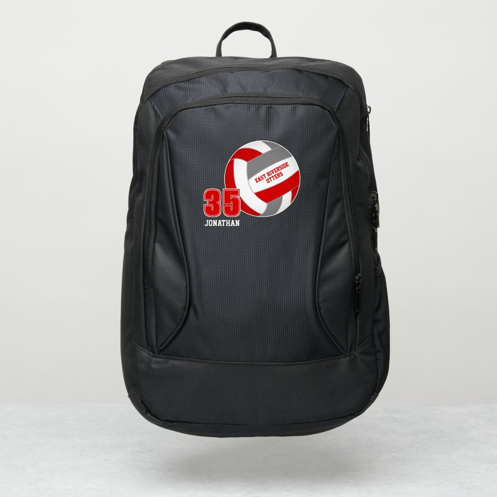 red gray team colors student athlete volleyball backpack