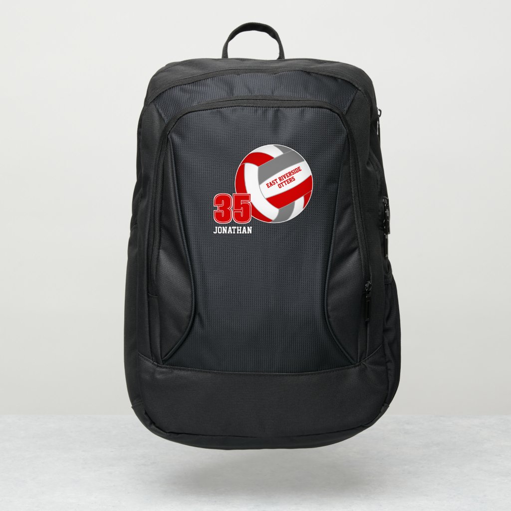 red gray team colors student athlete volleyball backpack