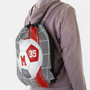red gray team colors varsity stripe his her soccer drawstring bag