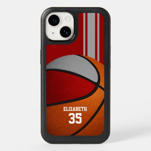 Red gray team colors varsity stripes basketball OtterBox iPhone 14 case