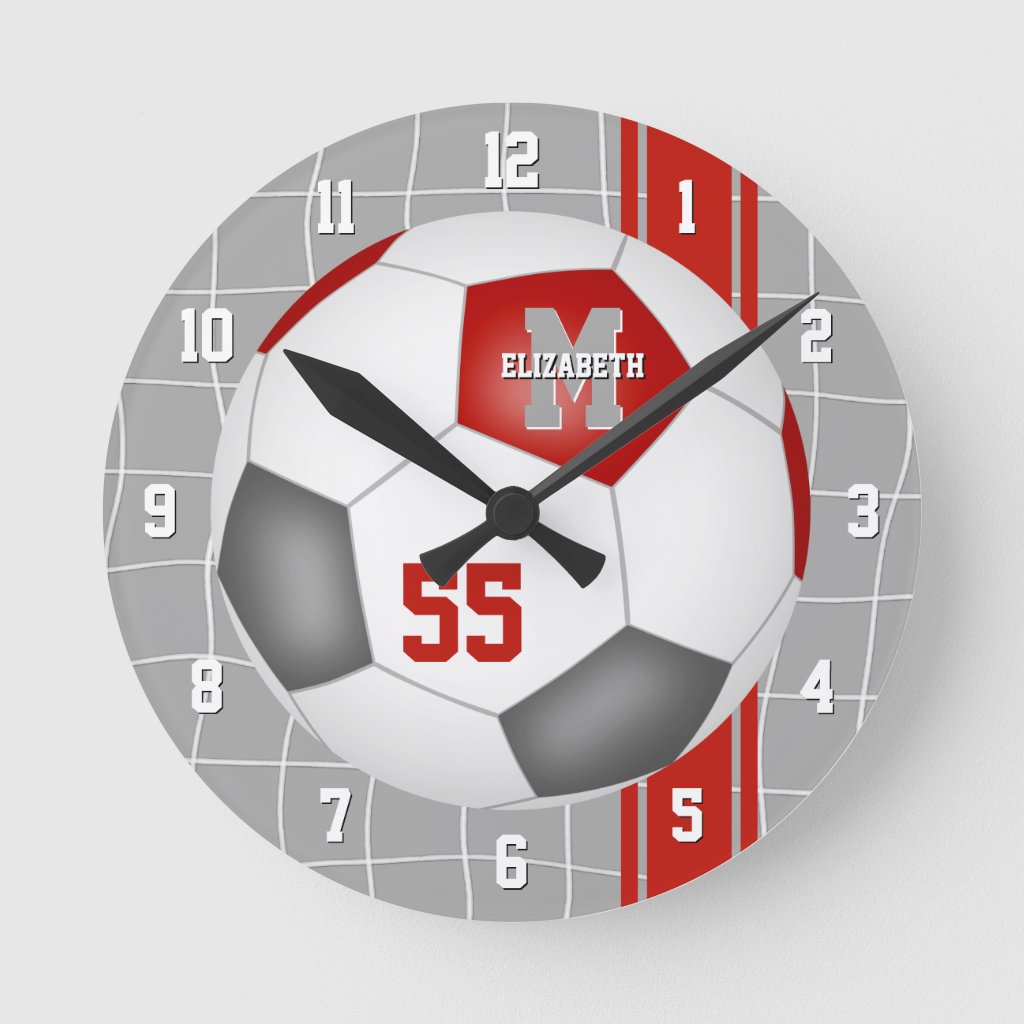 red gray team colors varsity stripes soccer round clock