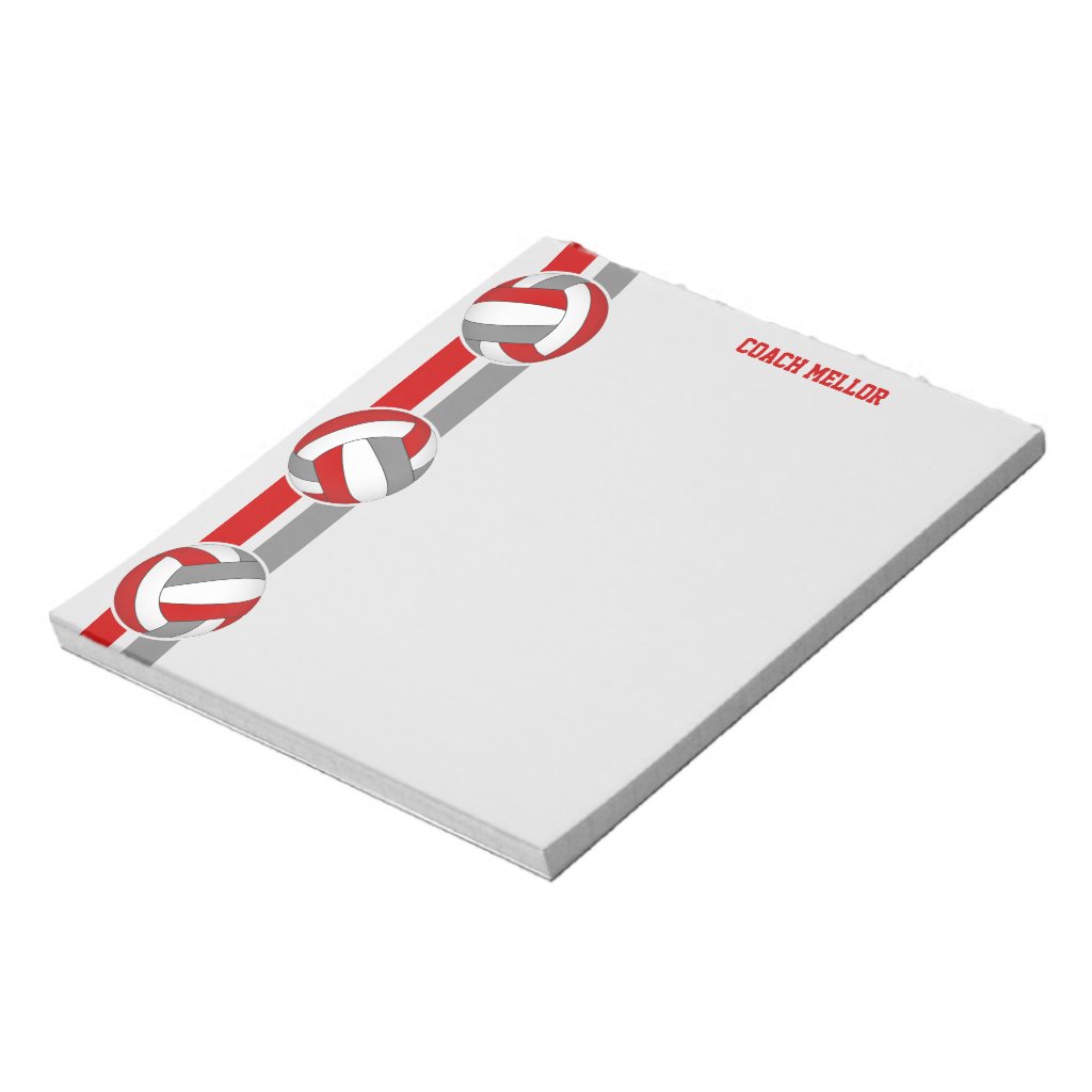 red gray team colors volleyball coach custom notepad