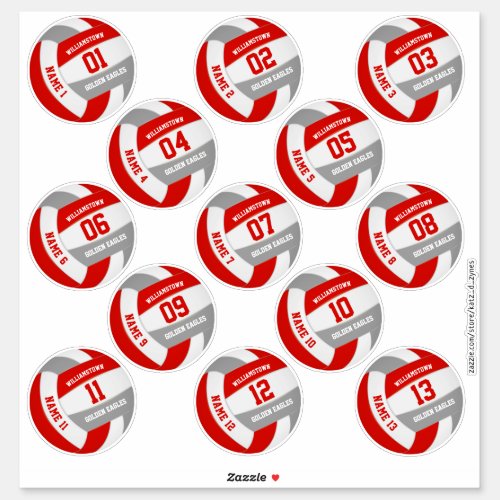 red gray team colors volleyball players names sticker