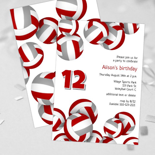 red gray team colors volleyballs kids birthday invitation (Creator Uploaded)