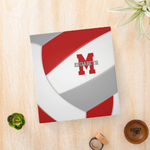 red gray team sports girls boys volleyball 3 ring binder