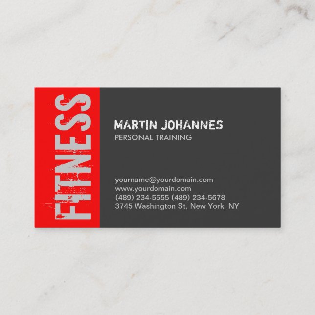 Red Gray Trainer Fitness Modern Business Card (Front)