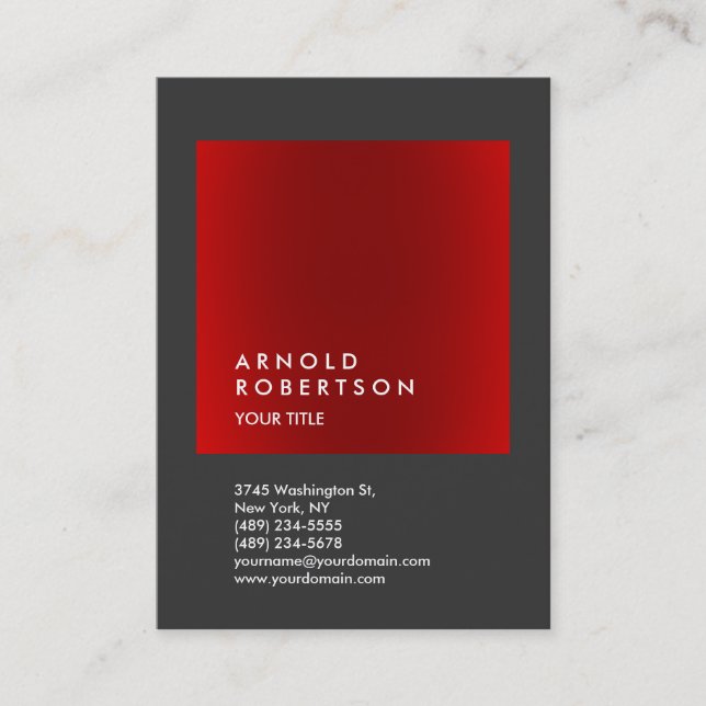 Red Gray Trendy Large Professional Business Card (Front)