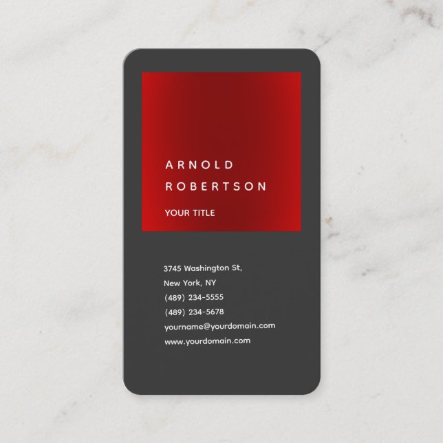 Red Gray Trendy Professional Round Corner Business Card (Front)