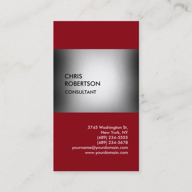 Red gray vertical unique business card (Front)